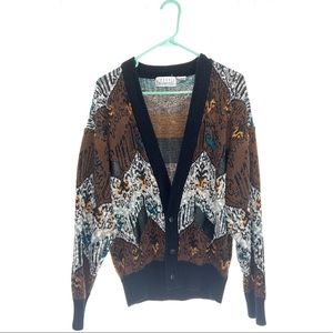 Vintage City Streets Leather Trim Cardigan SZ Medium